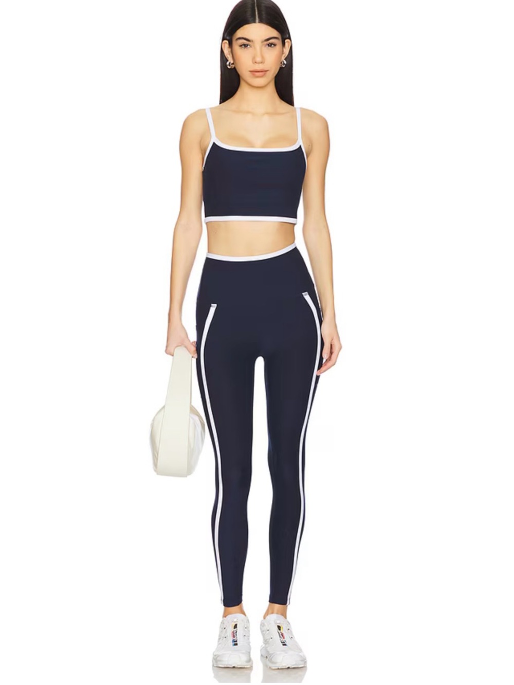 Beyond Yoga Navy Cropped Cami with White Trim — Size M